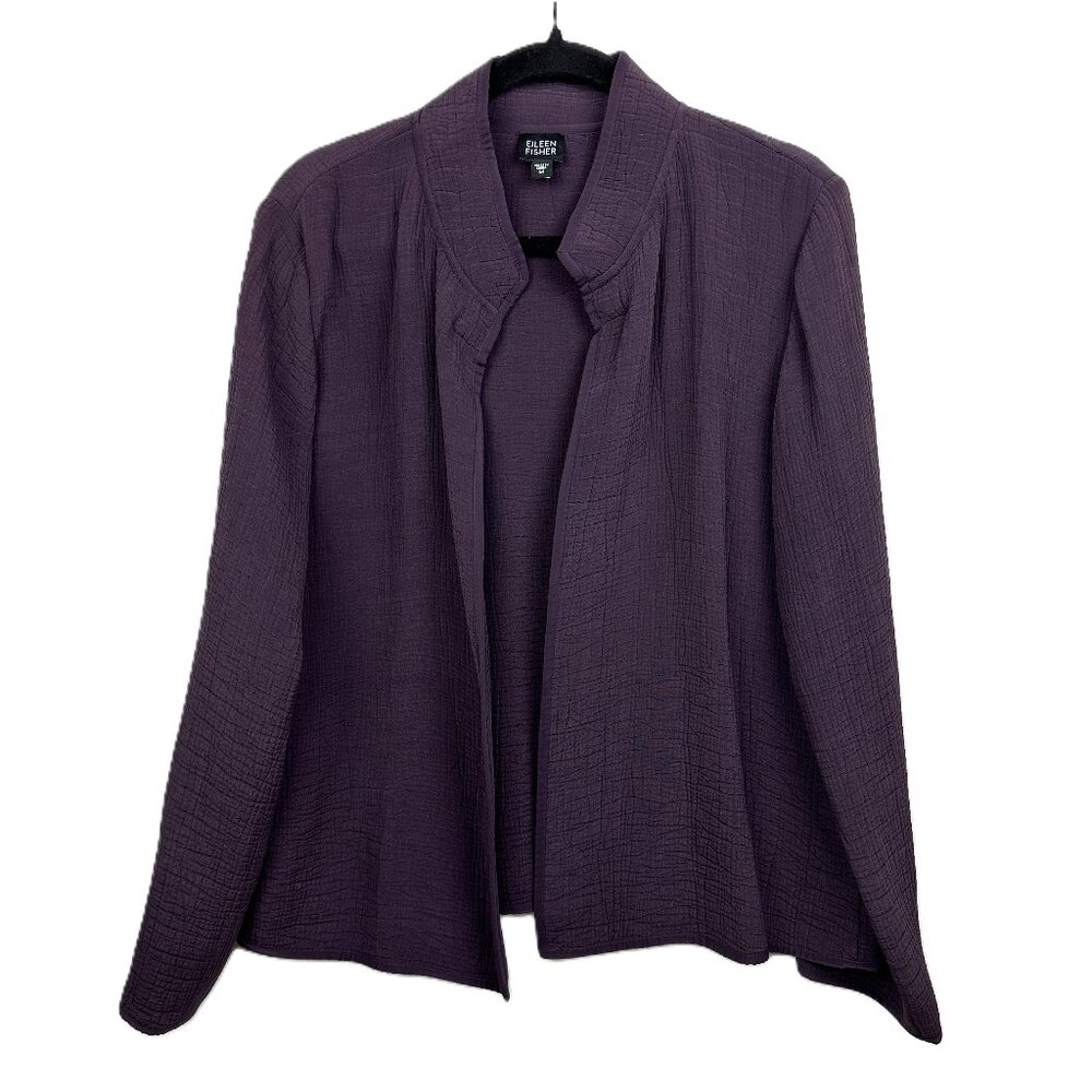 Eileen Fisher Eggplant Purple‎ Textured Open Front Jacket Medium
